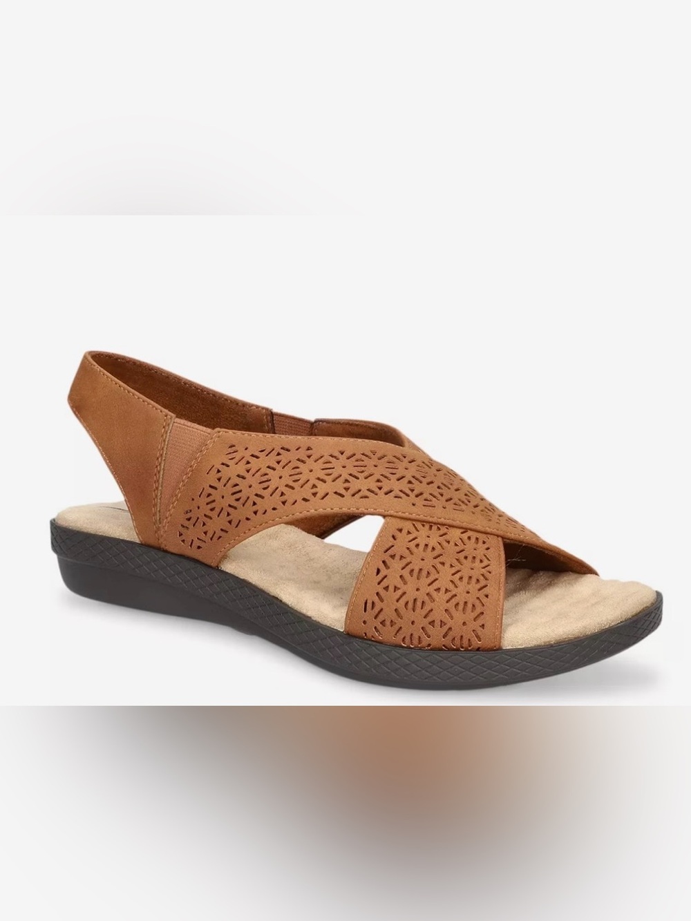 easy street Women's Tan Laser-Cut Slingback Sandals